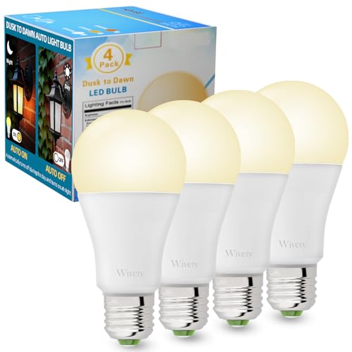 Wivety LED Lampe E27 mit Dämmerungssensor, Warmweiß 2700K 10W (70W Äquivalent), 900 Lumens, Nicht Dimmbar, Automatische Ein/Aus Glühbirne mit Lichtsensor für Korridore, Garagen, Höfe(4 Stück)