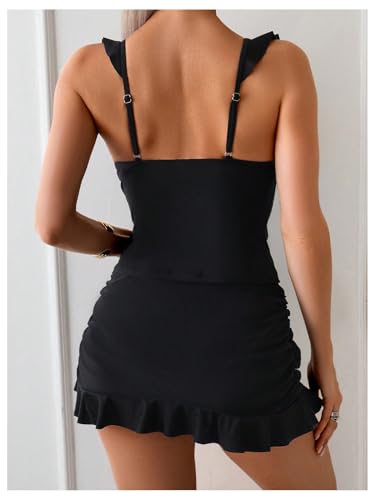 WDIRARA Women's Ruffle V Neck Tankini Swimsuit Ruched Two Piece Bathing Suit2