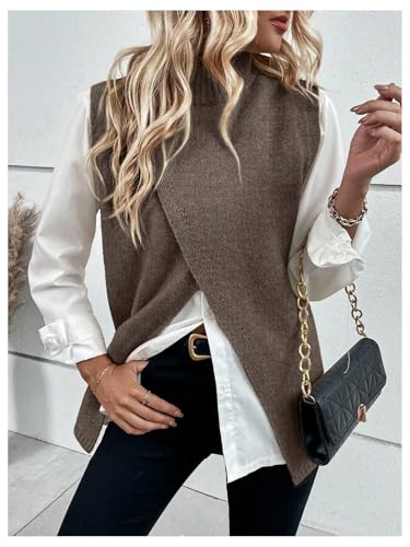 Verdusa Women's Fall Outfits Sweater Vest Mock Neck Sleeveless Knit Tops 2025 Trendy Pullovers3