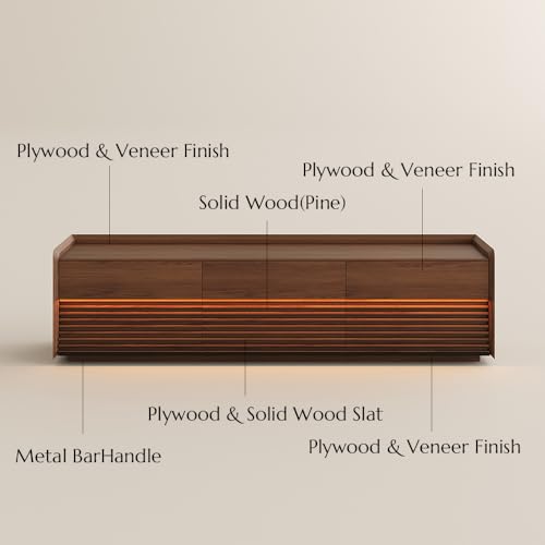 Image of POVISON Fully-Assembled Mid Century Modern TV Stand, 70.87 inch Wood Media Console with Adjustable LED Light, Entertainment Center with Storage for Living Room