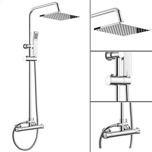 Sohler by Eurotrade W 2003380 - Juego de ducha de dos cabezales cuadrados (cromado, termostático, arandela de lluvia, grifo mezclador de baño, multicolor)