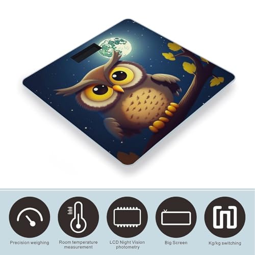 Báscula digital de baño diseño búho y luna amarilla 400 lb miniatura 3