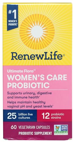 Renew Life Women's Probiotic Capsules, Supports pH Balance for Women, Vaginal, Urinary, Digestive and Immune Health, L. Rhamnosus GG, Dairy, Soy and Gluten-Free, 25 Billion CFU - 60 Ct