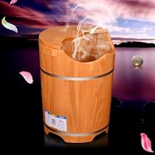 Oak Wooden SPA Foot Bath Soaking Tub, Solid Oak Wood Foot Basin with Insulation Cover Plate, Pedicure Foot & Calf Spa Deep Soaking Bucket, with Sealed Drain Opening