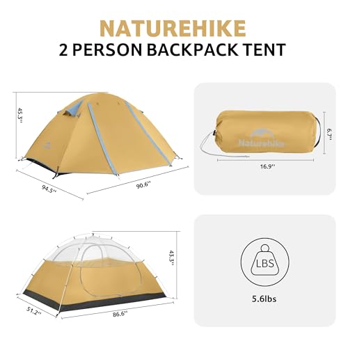 Image of Naturehike Bleik-B 2 Person 3 Person Tent, Lightweight Backpacking Tents for Camping, Double Layer Waterproof Camping Tent