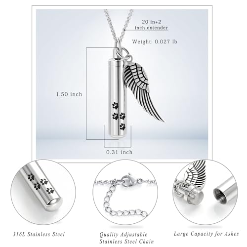 Minicremation Cremation Jewelry Paw Print Urn Necklaces for Human Pet Ashes Cylinder Urn Pendant Keepsake Memorial Ash Locket Holder Necklace for Men Women - Image 2
