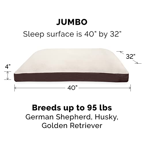 Image of Furhaven Pillow Dog Bed for Large Dogs w / Removable Washable Cover - Sherpa & Suede Mattress - Espresso, Jumbo /XL