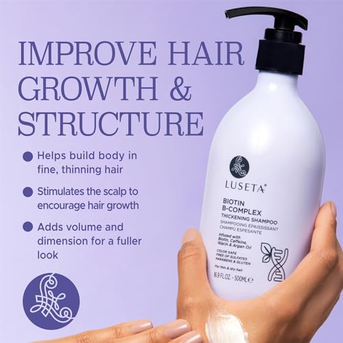 Image of Luseta Biotin B-Complex Caffeine Shampoo for Thin Hair, Men Women, 16.9oz | Biotin B-Complex Shampoo with Caffeine and Argan Oil Helps Thin Hair Look Fuller, Stronger and Refreshed
