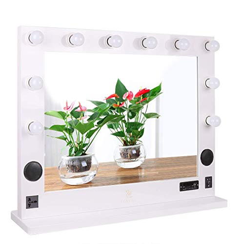 Hollywood Lighted Makeup Vanity Mirror Light, Makeup Dressing Table Vanity Set Mirrors with Dimmer 36”x 30” XL Large White Vanity with Bluetooth