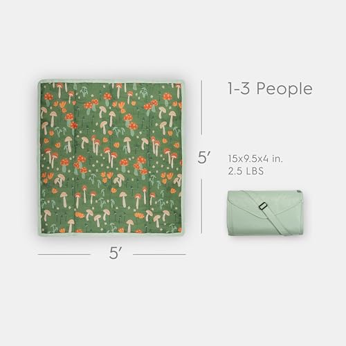 Image of Little Unicorn 5'x5' Outdoor Family Picnic & Beach Blanket | Durable & Water-Resistant Fabric | Compact Fold & Easily Wipes Clean | Zipper Pocket (Woodland Mushroom)