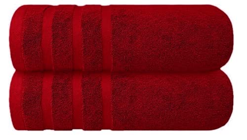 Diamond Tex Pack of 2 Large Jumbo Bath Sheets 75 x 150 cm Super Soft 100% Egyptian Cotton Fast Absorbent & Quick Dry Towels 500-GSM (Red)