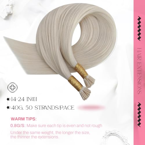 Image of Moresoo I Tip Hair Extensions Human Hair White Blonde, 16 Inch | 40g 50 strands, individual strand extensions, soft silky texture, cool blonde tone, vacation travel, summer styling