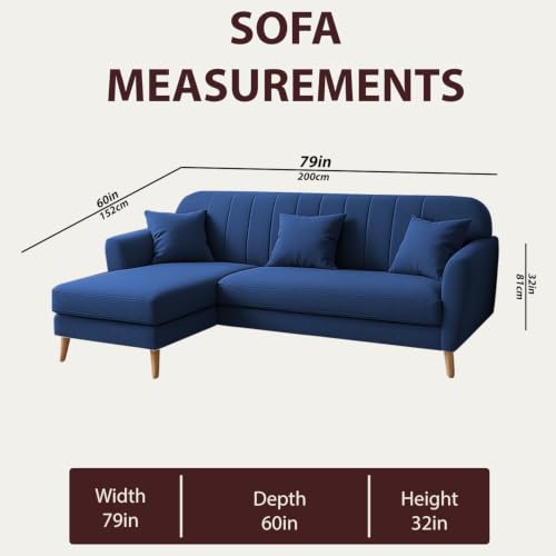 Image of Atticus LHS 4 Seater L Shape Sofa Set with Ottoman for Living Room (Blue Fabric) Premium Fabric Sofa Set