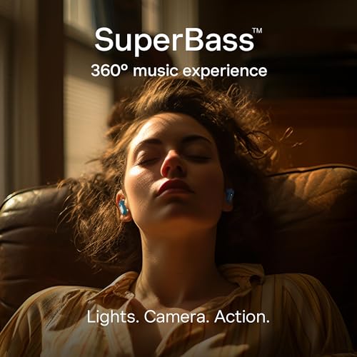 Image of Number Super Buds 555 ANC (32db) Truly Wireless in Ear Earbuds with 66H Playtime, Dual Pairing Ear Buds, 35ms Low Latency, 13mm Speakers, 4Mic ENC, BT 5.4, Fast Charging, Made in India (Blue Lava)