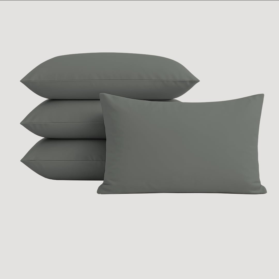 Ziya Homes Pillow Cases 4 Pack - Dark Grey Housewife Pillowcases - 200TC Soft Brushed Microfiber Pillow Covers with Envelope Closure (50 x 75 cm)