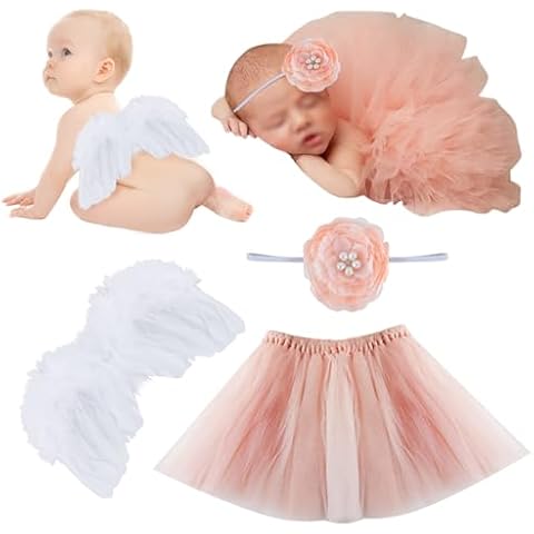 Newborn Girls Photo Prop Outfits Newborn Photography Props-Pink Tutu Skirt & Baby Girl Angel Wings Set- Newborn Photo Props Girl Newborn Girl Outfits for Photography Cover
