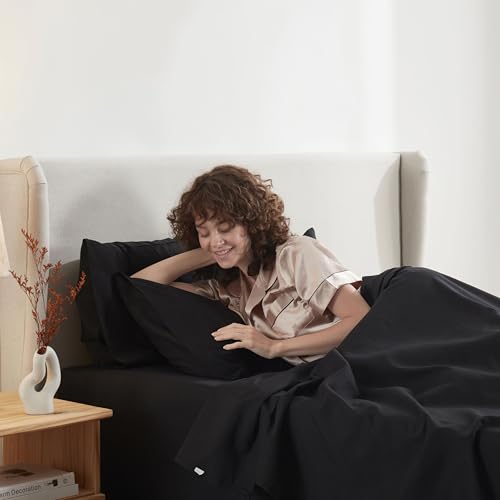 Image of Nestl Split King Bed Sheet Set - Black - 5-Piece Deep Pocket | Instantly Soft, Night-One Ready (No Wash Required). Fits 16-Inch Deep Pockets, 360-Degree Elastic Grip