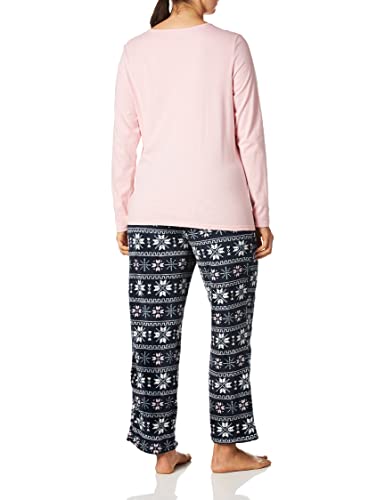 Fruit Of The Loom Women's Plus Size Sueded Jersey Crew Top And Fleece Pant Sleep Set, Soft Pink/Fairisle, 2X #TOP3