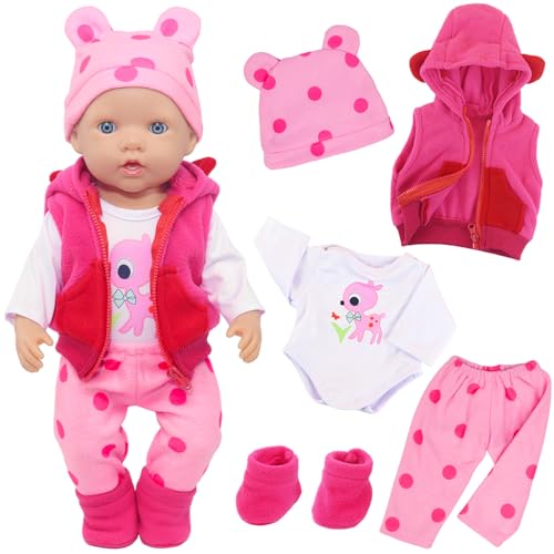 Vêtements de Poupée 16-18 Pouces,avec Haut, Pantalon, Gilet, Chapeau, Chaussettes,vêtements de poupée pour Nouveau-né 40 à 45 cm pour Filles (poupée Non Incluse)
