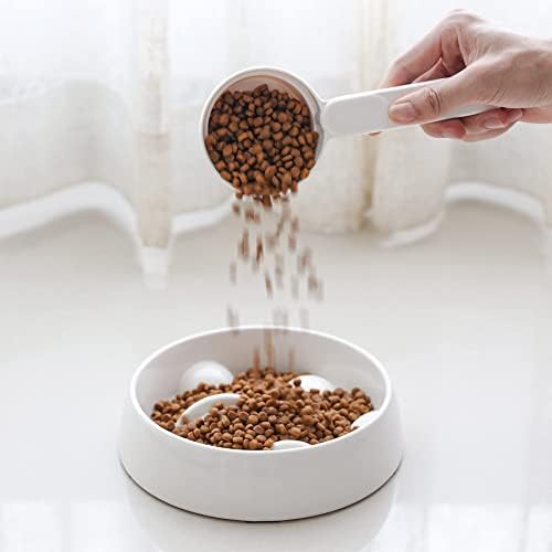 ComSaf Melamine Dog Food Scoop, Plastic Pet Food Measuring Cups, Comfortable Long Handle Scoop for Dog, Cat, Ferret and Rabbit Food, 1 Cup Size Cat Food Feeding Scoop Dishwasher Safe (White)