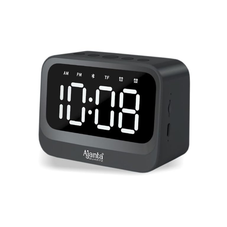 Image of Ajanta Digital Alarm Clock Bluetooth Speaker with LED Display, Bluetooth 5.3, Dual Alarm, TF Card Support, Built-in Mic, Type-C Rechargeable, Auto Time Sync, 8 Hour Playtime (Black.)