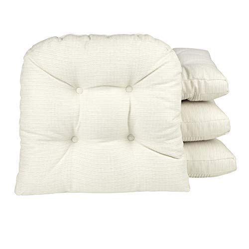 Klear Vu Gripper Overstuffed Universal Non-Slip Dining Chair Cushions for Kitchen Decor or Office Use, U-Shaped Skid-Proof Seat Pad, 15x15 Inches, 4 Count (Pack of 1), Solid Ivory