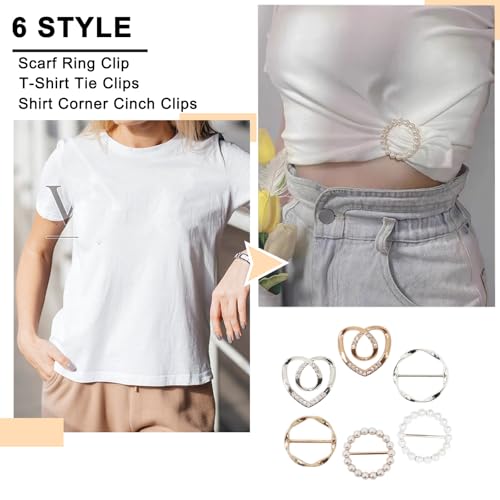 6 PCS Scarf Ring Clips for Women, T-shirt Ties Clips Silk Scarf Buckle Shirt Cinch Clip, Fashion Metal Clothes Corner Knotted Ring Slides4