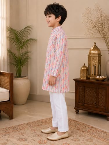 Image of superminis Boys Cotton Golden Embroidery Printed Full Sleeves Kurta with Pyjama Ethnic Wear Set