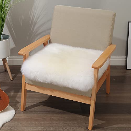 Llb Sheepskin Chair Cushion Non-Slip Back Square Genuine Fur Chair Cover Silky Natural Wool Seat Cushion Pad Soft Area Rugs Carpet For Home Office Restaurant Chair 18X18 Inch (Pack Of 1), Ivory White #TOP4