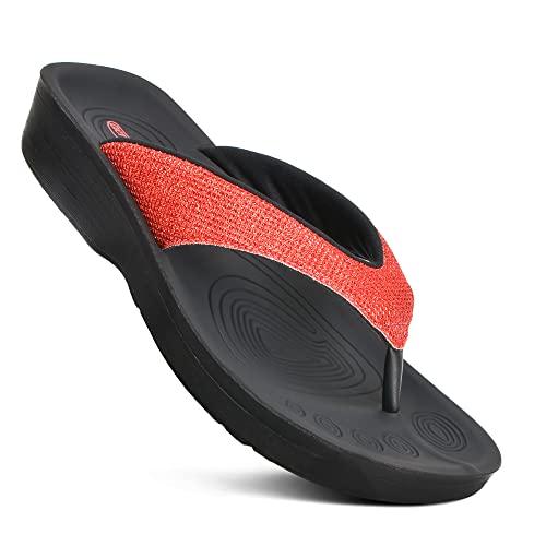 Image of AEROTHOTIC Comfy Arch Support flip flops for women Split Toe Stylish Cushioned Strap with non-slip footbed Walking Dressy Sandals Indoor and Outdoor