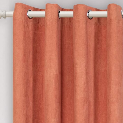 TRAMAS+ Cortina Opaca de Ante, Térmica Aislante con Ojales para Salón, Dormitorio y Sala de Estar - 140x300, Mandarina