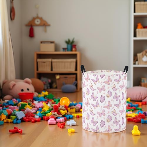 Image of Baby Laundry Basket Baby Nursery Hamper Kids Laundry Basket Toy Storage Bin for Boys Room Decor Gift Baskets for Bedroom Bathroom(Purple Butterfly)