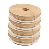 Garneck 4 Piezas Tapas de Bambú para Botellas y Tarros de Vidrio Junta de Hermética Tapa Ecológica Reutilizable para Almacenamiento de Líquidos y Especias