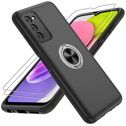 Gritup for Galaxy A03S Case with HD Screen Protector×2,Shockproof Phone Case with 360° Magnetic Ring Holder Kickstand Phone Case for Galaxy A03S,Black