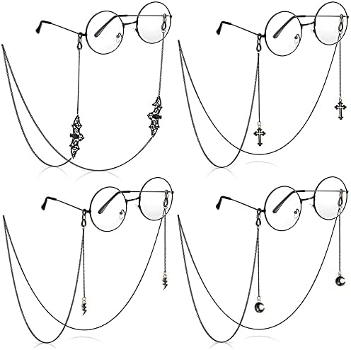 SIMRCIO 4Pcs Mask Holder Chain Lanyard Necklace for Women Men,Black Glasses Chains Sunglass Eyeglass Retainer Strap Holder