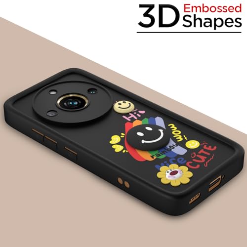 Image of Pikkme Back Cover for Realme 11 Pro /Pro Plus 5G | Soft Silicone| Cute Rainbow Smile & 3D Cartoon Flower Design | Shockproof Raised Camera Protection Bumper Case (Black)