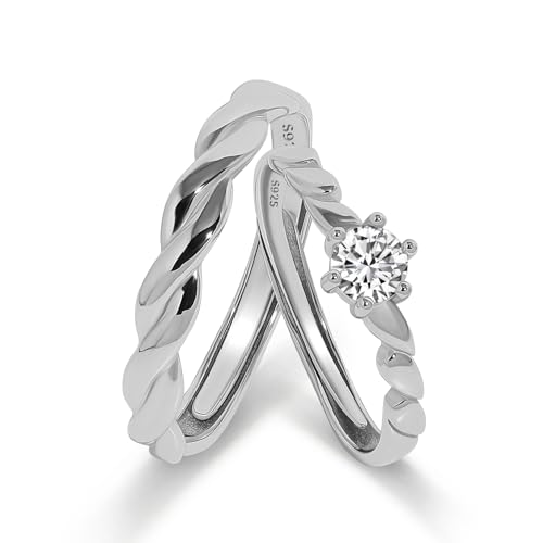 Bagues torsadées de couple ajustables en argent sterling diamant