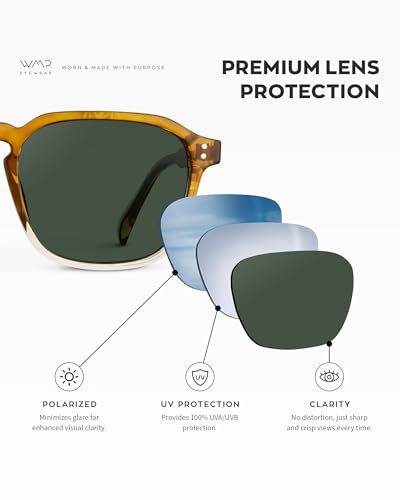 Image of WearMe Pro Men's Polarized Square Sunglasses - Wide Fit, Retro Style, UV400, Lightweight Frame for Driving & Daily Wear