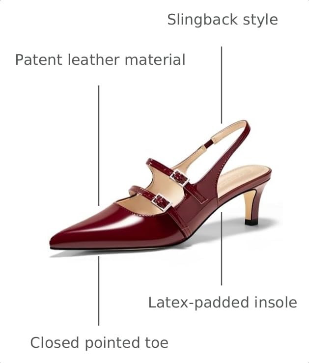 Image of Coutgo Womens Slingback Kitten Heels Mary Jane Pumps Closed Pointed Toe Buckle Strap Wedding Dress Shoes