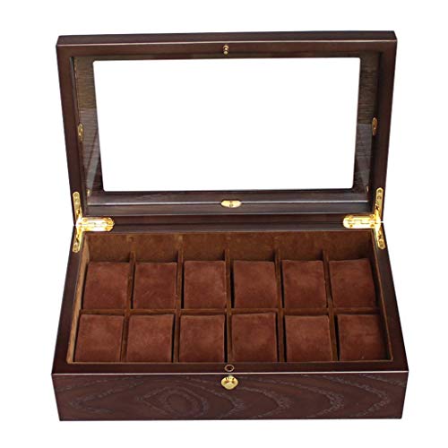 12 Rids Uhrenschatulle für Herren – Holz Schmuckdisplay Rage Armband Tablett Vitrine Organizer mit Lass Top