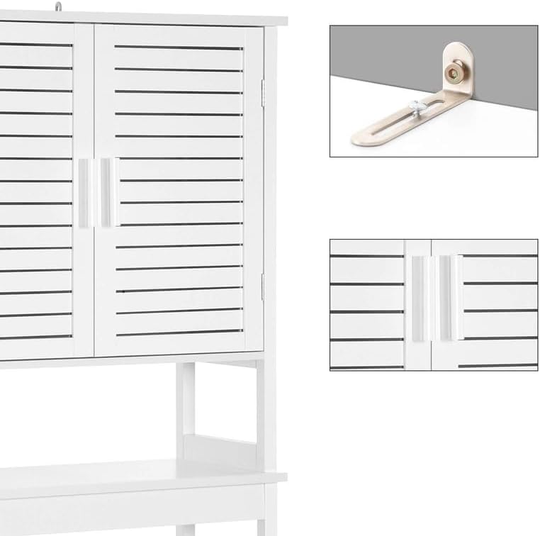 White Adjustable Over-the-Toilet Storage Cabinet with Bamboo MDF