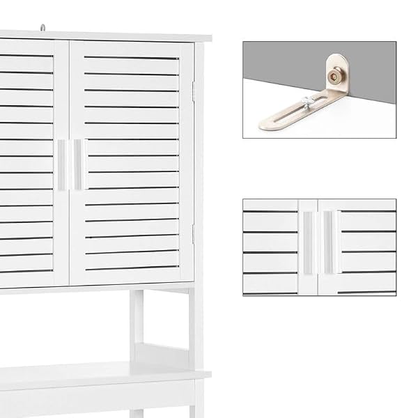 SONGMICS Over The Toilet Storage Cabinet, Bathroom Cabinet with Adjustable Inside Shelf and Bottom Stabilizer Bar, Space-Saving Toilet Rack, Cloud White UBTS010W01 by SONGMICS - Image 6