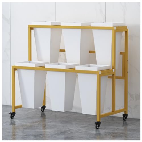 Mobile Flower Shop Display Stand Metal Plant Stand, Heavy Duty Moving Plant Cart Shelf with Wheels and Bucket, Indoor Outdoor Flower Storage Shelves, for Florist Garden Parties Event Decorations