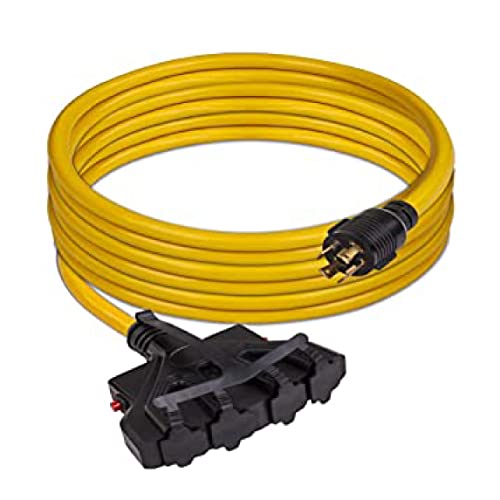 FIRMAN Cable de alimentación 1120 de 25 pies, 10 AWG con disyuntor, 30 amperios/250 voltios, L14-30P a 5-20R (4)
