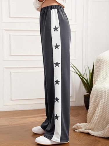 COZYEASE Girls' Wide Leg Sweatpants Star Print High Elastic Waist Jogger Sweatpants Baggy Trousers Pants with Pocket3