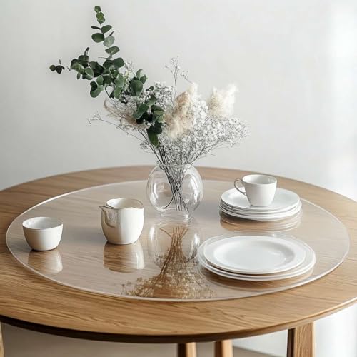 Round Clear PVC Table Protector, Heat Resistant & Waterproof, Clear (Round 120cm)
