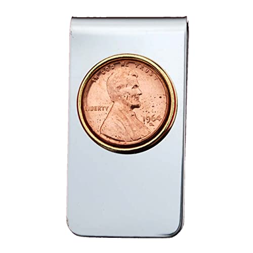 US 1964 Lincoln Small Cent BU Uncirculated Penny Coin Stainless Steel Gold Silver Two Tone Money Clip NEW - Lucky Penny