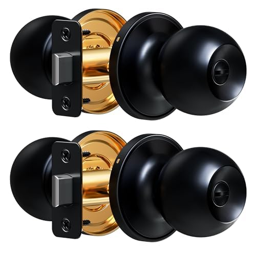 Veise Interior Door Knob 2-Pack, Keyless Privacy Door Locks for Bedroom & Bathroom, Thumb Lock & Emergency Release, Rust-Proof Metal, Easy to Install,