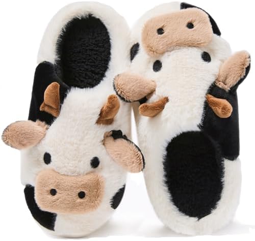 Coswind Kuh Hausschuhe Damen Herren Plüsch Winter Warme Weiche Pantoffeln | Flauschige Slippers, Bequeme&Leichte&Kuschel, Rutschfeste, Geschlossen, Lustige Schuhe