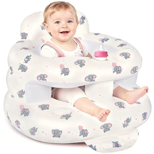 Inflatable Baby Seat for 3-36 Months, Baby Seats for Infants for Sitting Up with Back Support Built in Air Pump, Surround Sit Me Up Floor Seat for Baby Chair for Learning Sit, Feeding (Elephant)